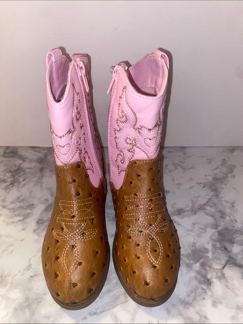Girls  Pink and Brown Western Ankle Boots